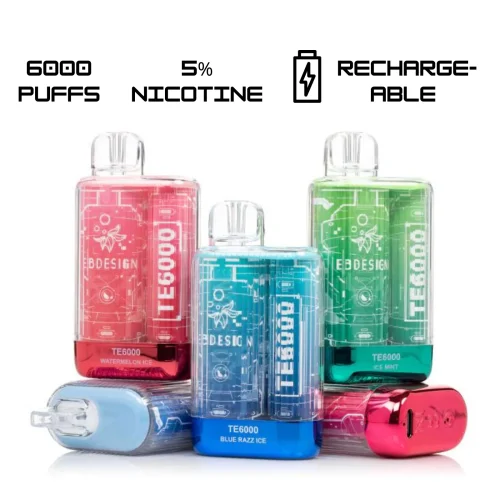 Elfbar TE 6000 Puffs disposable vape with 6000 puff capacity, rechargeable battery, and premium flavors available in the UAE